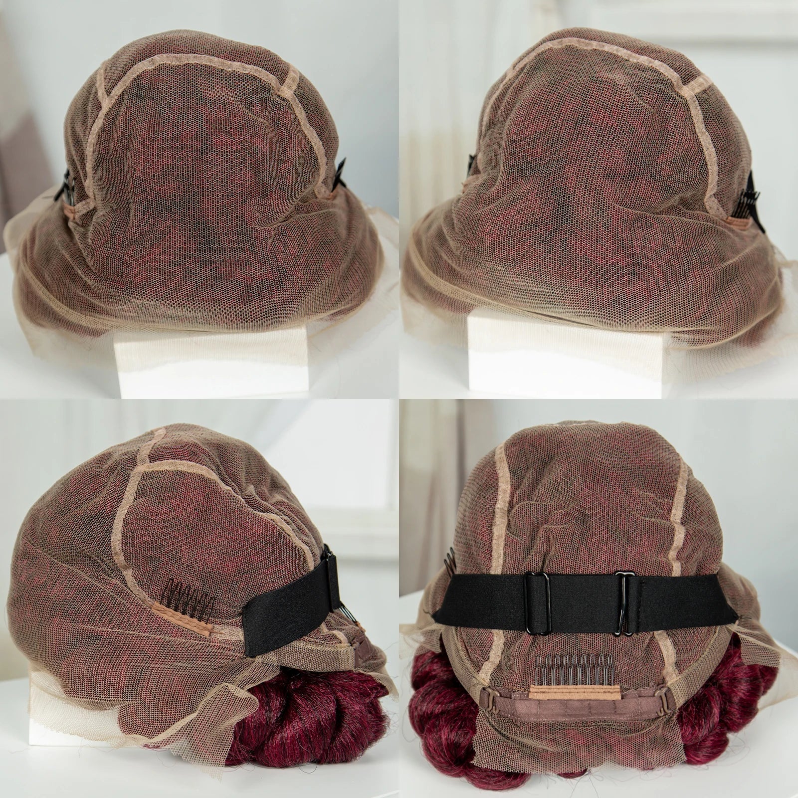 6" Short Cute Burgundy Bantu Knotless Braids Wig | Transparent Full Lace