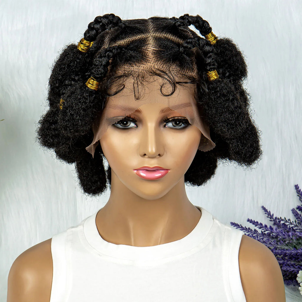 6" Afro Bob Box Braids Wig | HD Full Lace Bubble Braids