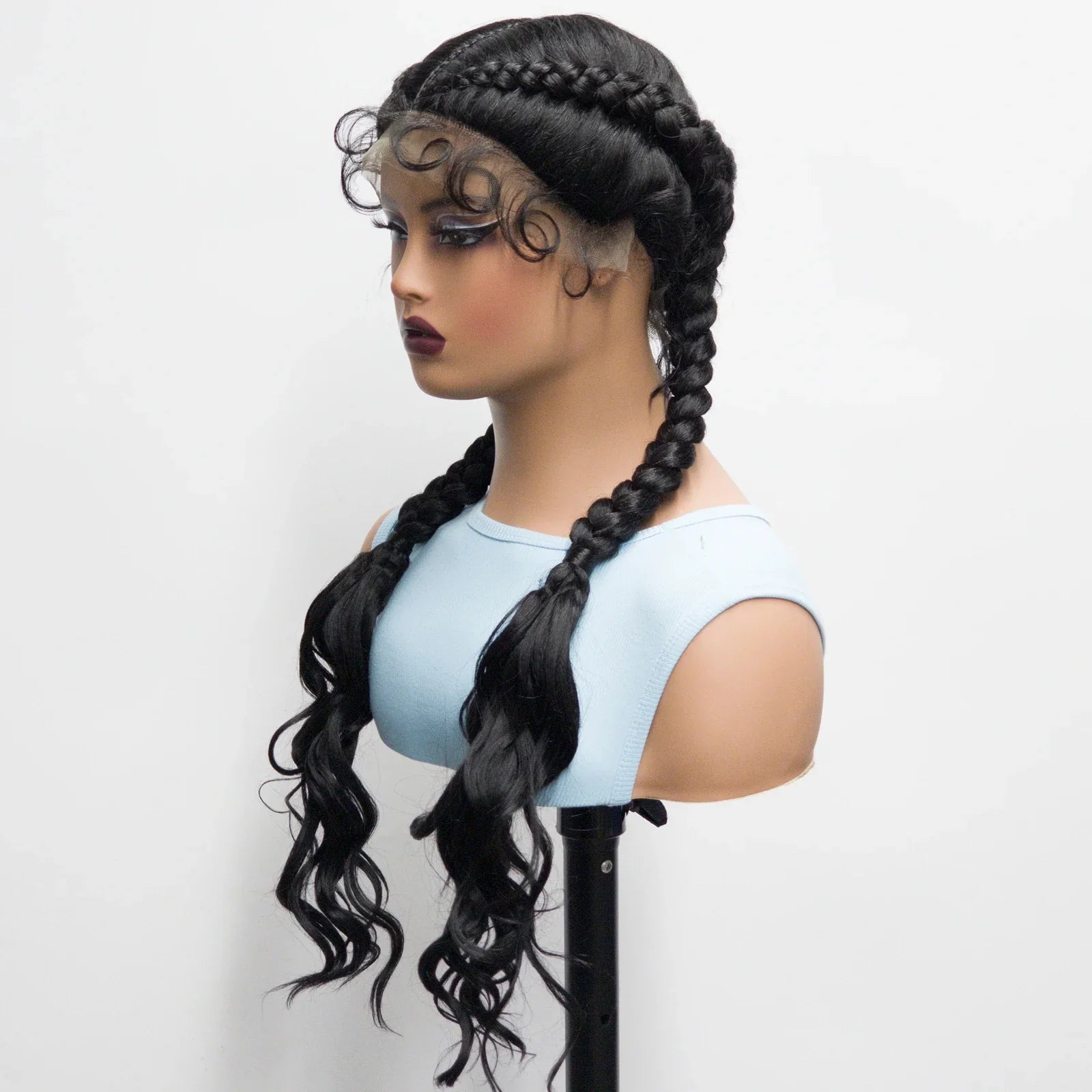 34" Twist Braids Wig | Curly Ends | Lace Front | Baby Hair | Natural Color