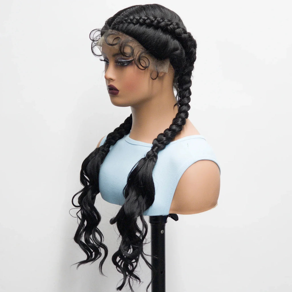 34" Ombre Twist Braided Lace Wig | Curly Ends | Baby Hair | Synthetic Braids | Black Women