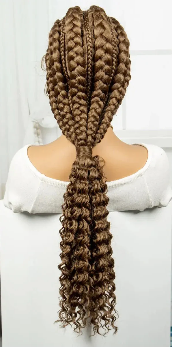 28" Colored Cornrow Braids Wig with Curly Ends | Lace Front | Baby Hair