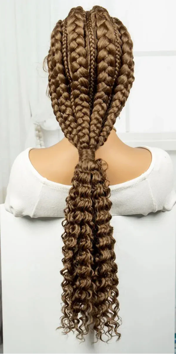 28" Blonde Knotless Cornrow Braids Wig with Curly Ends | Lace Frontal | Baby Hair