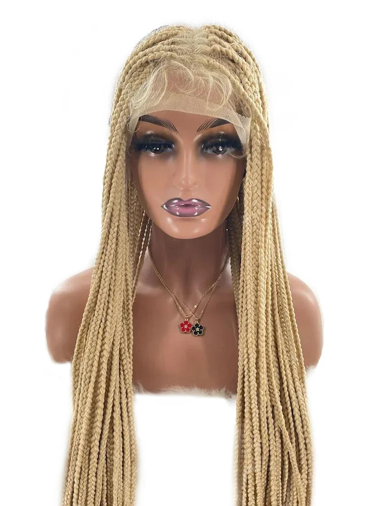 32/36" HD Full Lace Knotless Box Braided Wig | Blonde 613 | Long Braids | Kanekalon Hair