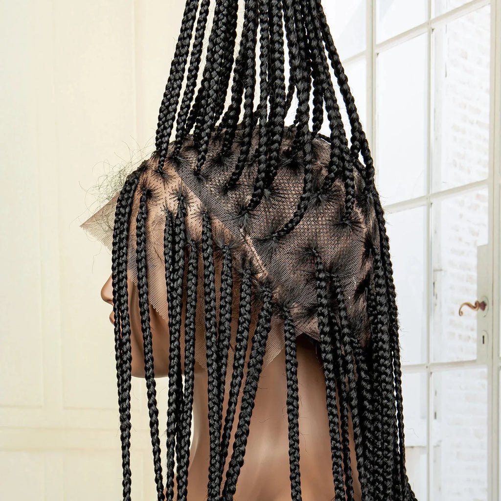 36" 613 Full Lace Knotless Box Braided Wig | Transparent HD Lace | Baby Hair | Synthetic Wig for Black Women