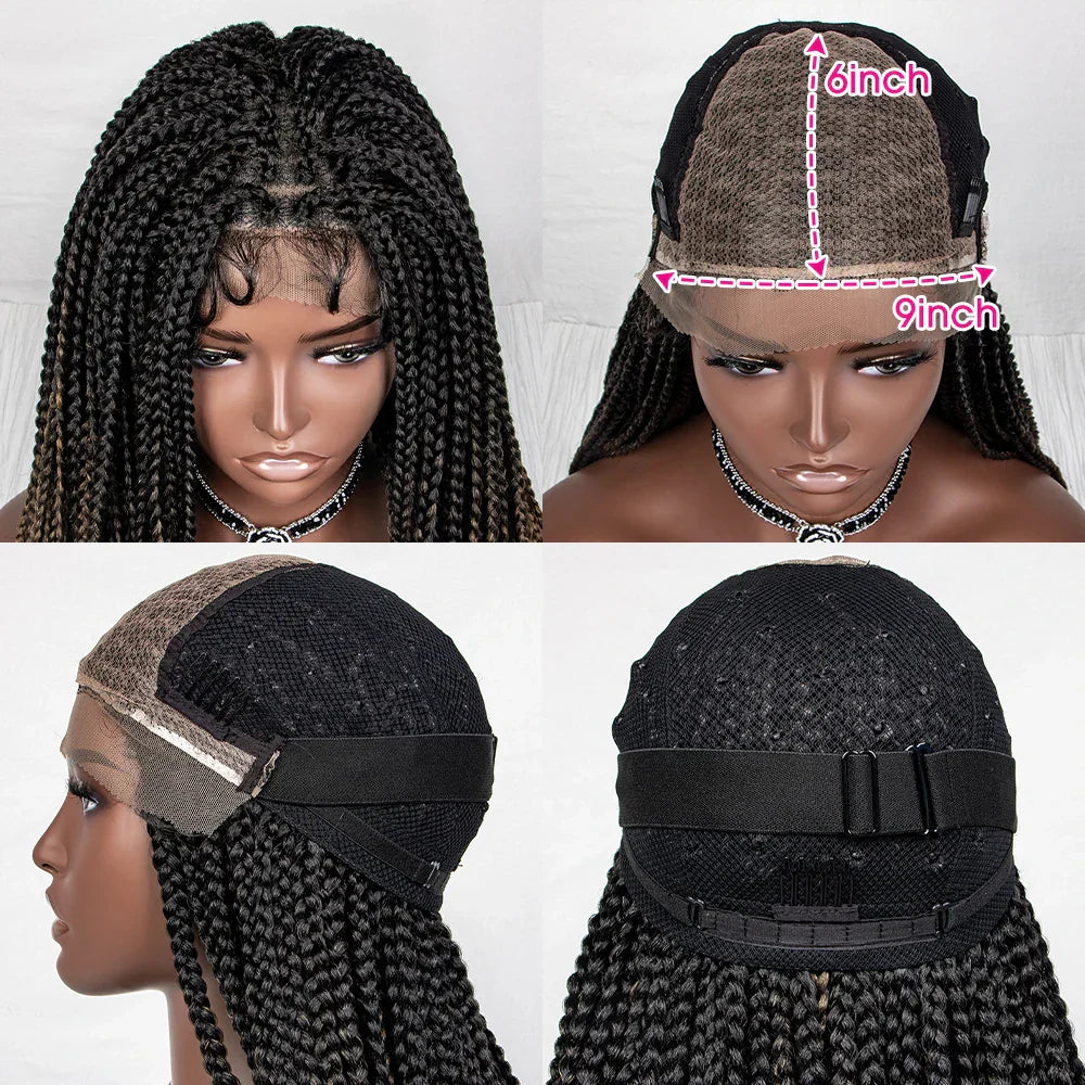 36" Water Wave Braided Wig | Lace Front | Baby Hair | Long Braids
