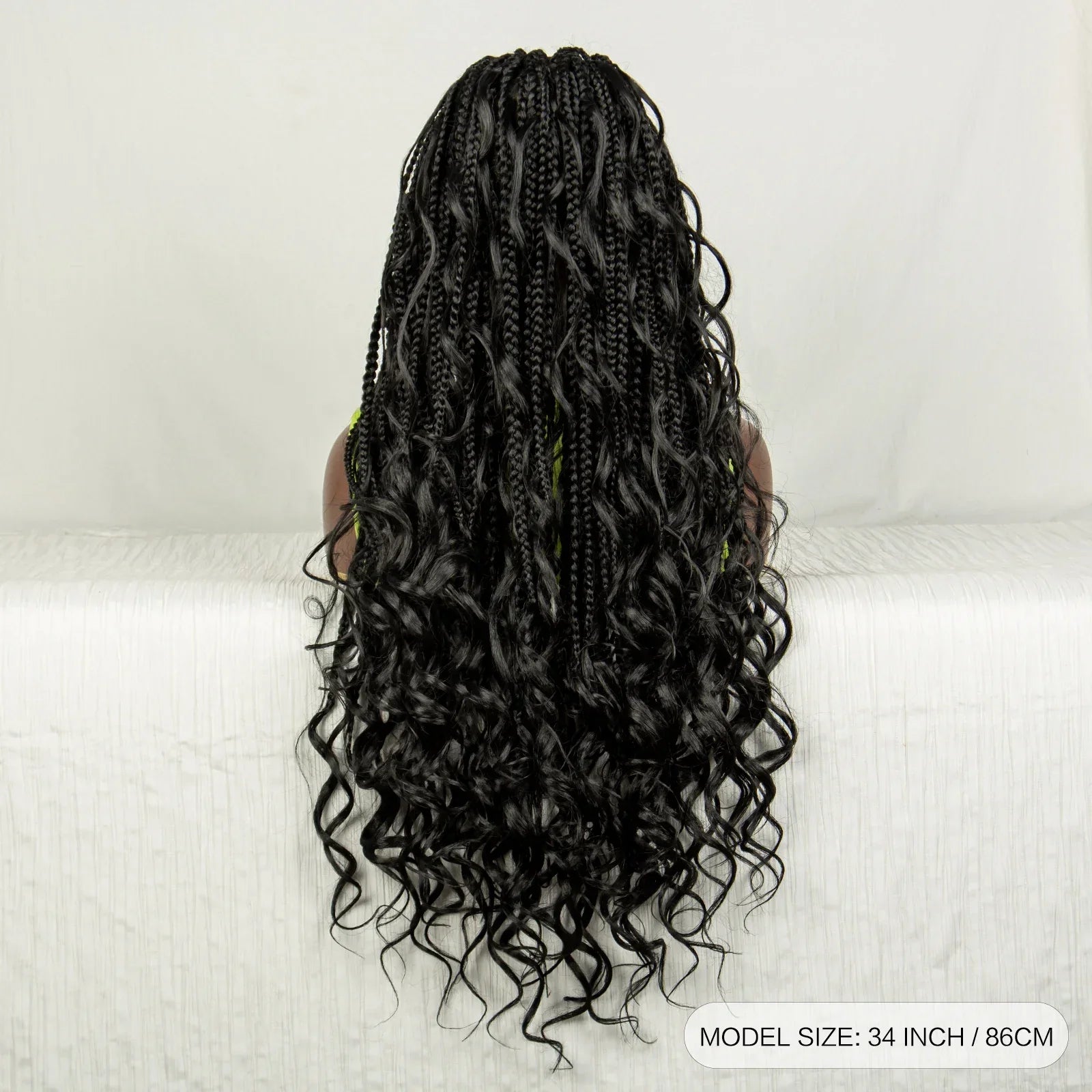 34" Natural Curly Knotless Box Braids Wig | Deep Wave Accents | Full Lace | Baby Hair
