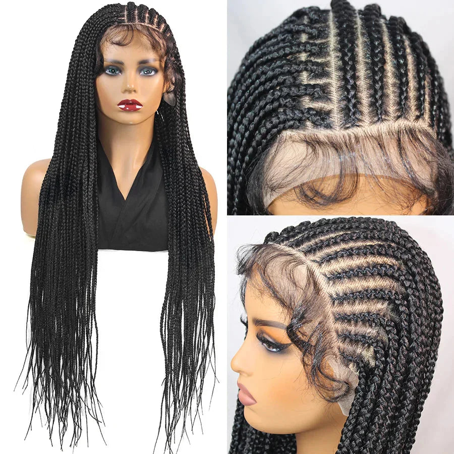 36" Knotless Box Braids Wig | Fulani Cornrows | 360 Full Lace | Baby Hair | Black Women