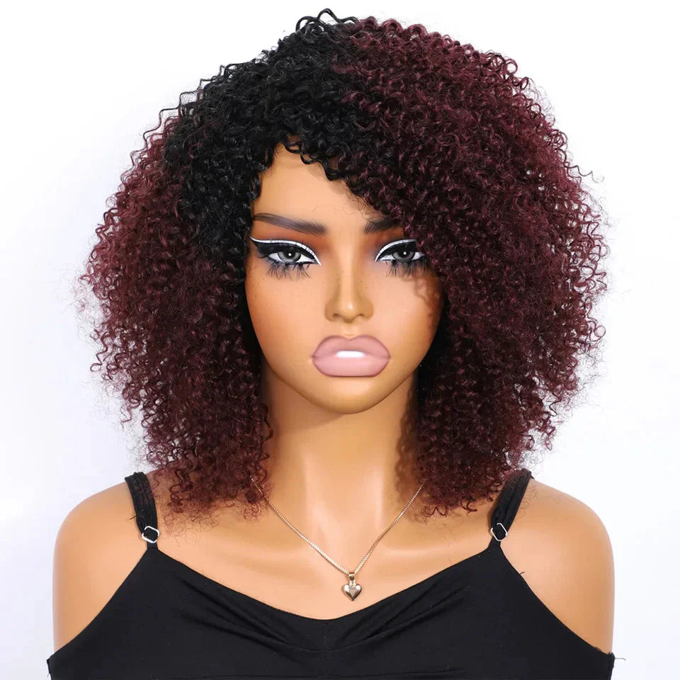 Afro Kinky Curly Black & Ombre T1B/30 Human Hair Wig | Brazilian Remy Machine Made Glueless Wigs for Women (Affordable)