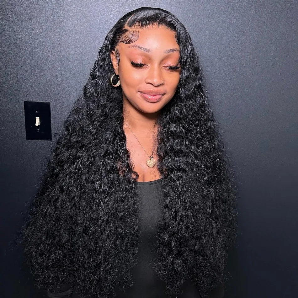 40 Inch Curly Deep Wave HD Lace Frontal Human Hair Wig | 13x6 Water Wave & 13x4 Lace Front Wig (Brazilian Remy)