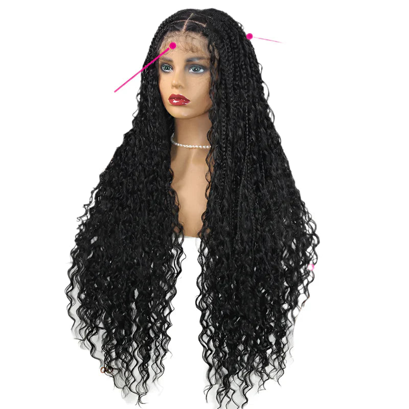 32" 613 Blonde Boho Box Braids Wig | Full Lace Front Knotless Cornrows & Curls | Synthetic Braided Wig for Women