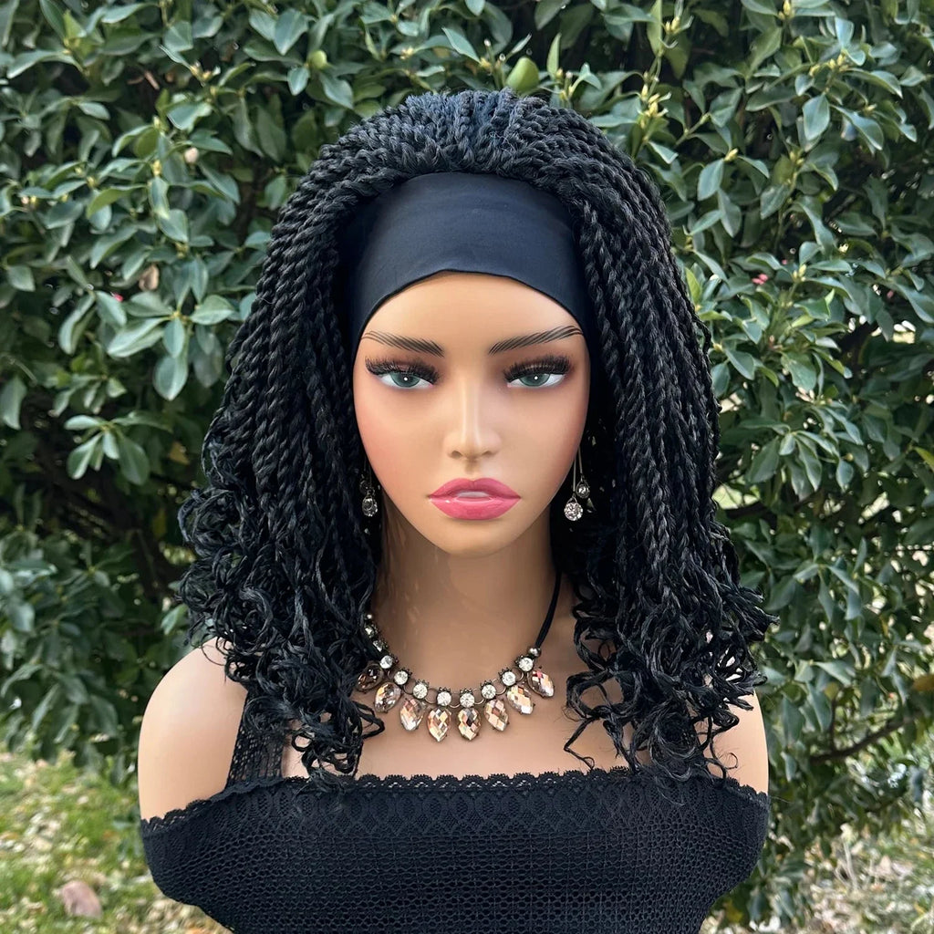 12" Twist Braided Headband Wig | Short Crochet Box Braids | Synthetic Wig for Black Women