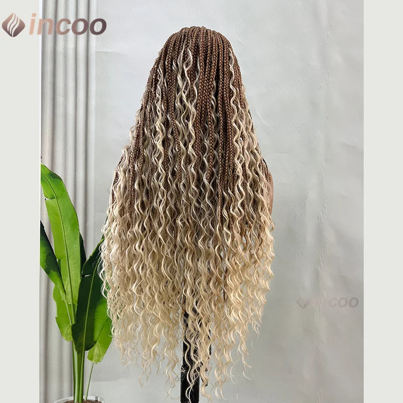 32" Bohemian Braided Wig | 613 Blonde Full Lace Box Braids | Knotless Braids with Baby Hair