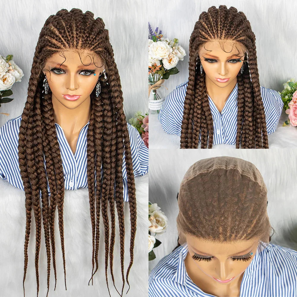 36" Box Braids Full Lace Wig | Baby Hair | Heat Resistant Synthetic Braids | Black Women
