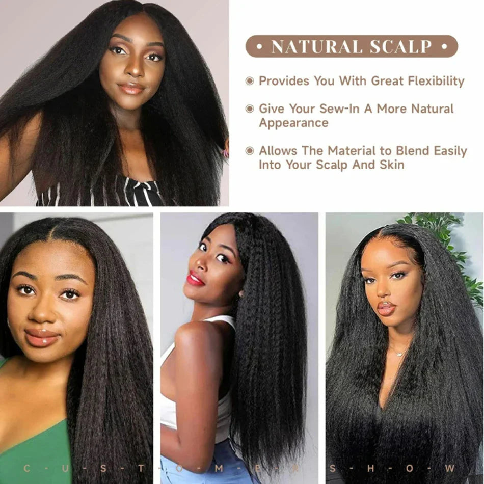 13x4 Glueless Kinky Straight Long Human Hair Wig | Brazilian Virgin Hair | Pre-Plucked | With Baby Hair