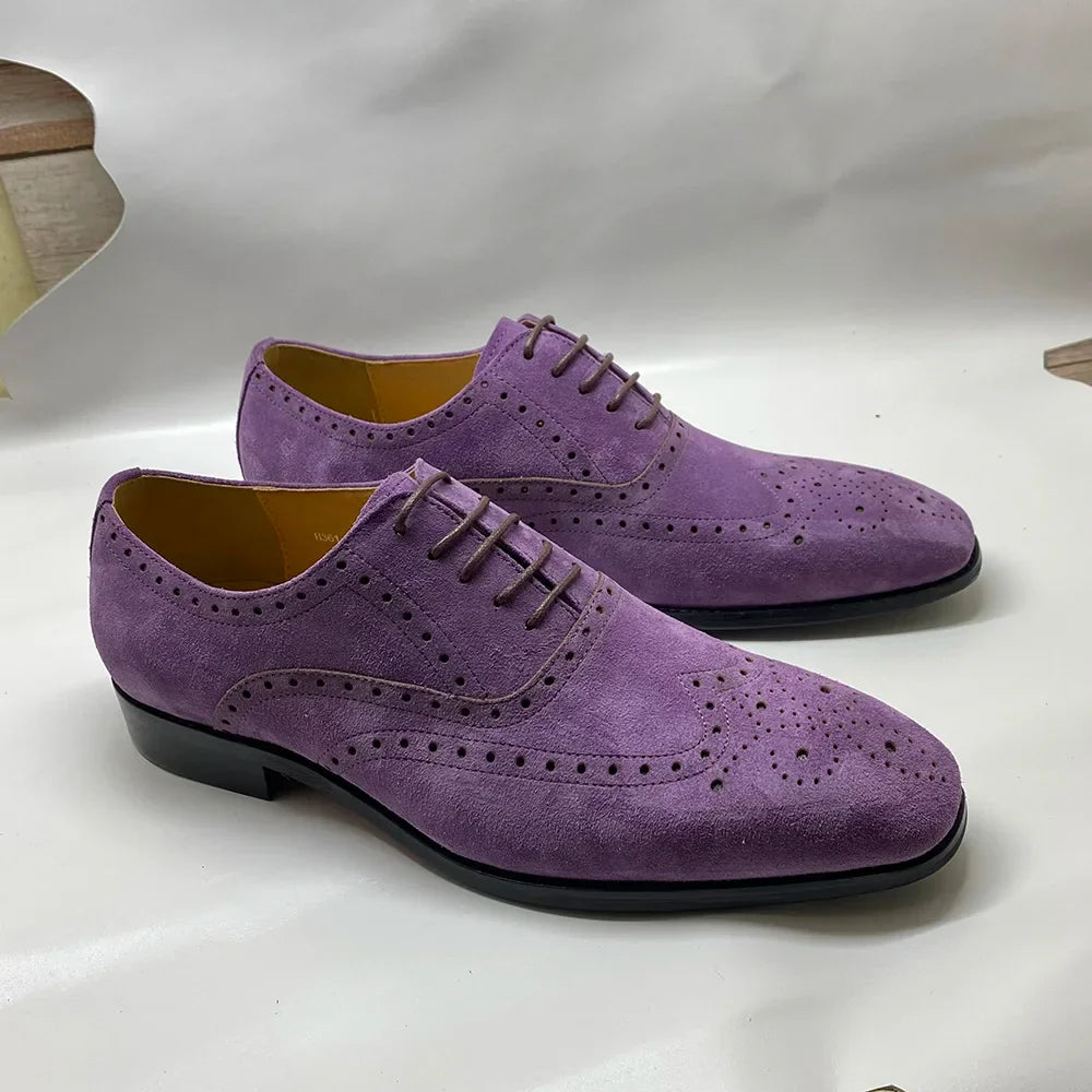 4 Colors Luxury Men's Genuine Leather Cow Suede Brogue Oxfords | Carving Design Casual & Wedding Dress Shoes