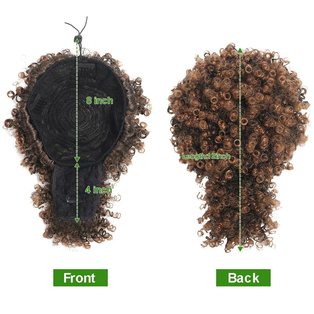 Afro Puff Kinky Curly Drawstring Ponytail Extension with Bangs | Synthetic Updo Hairpiece for Black Women | 12 Inch