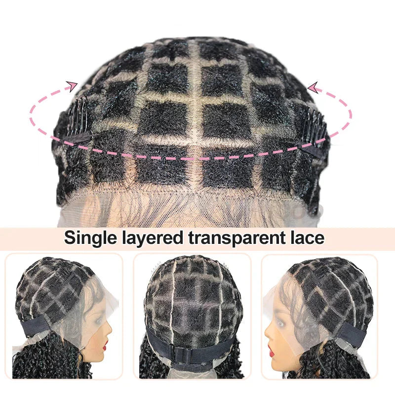 12" Short Bob Boho Braided Wig | 360 Full Lace Front | Goddess Box Braids & Curly Hair | Knotless Cornrow Wig