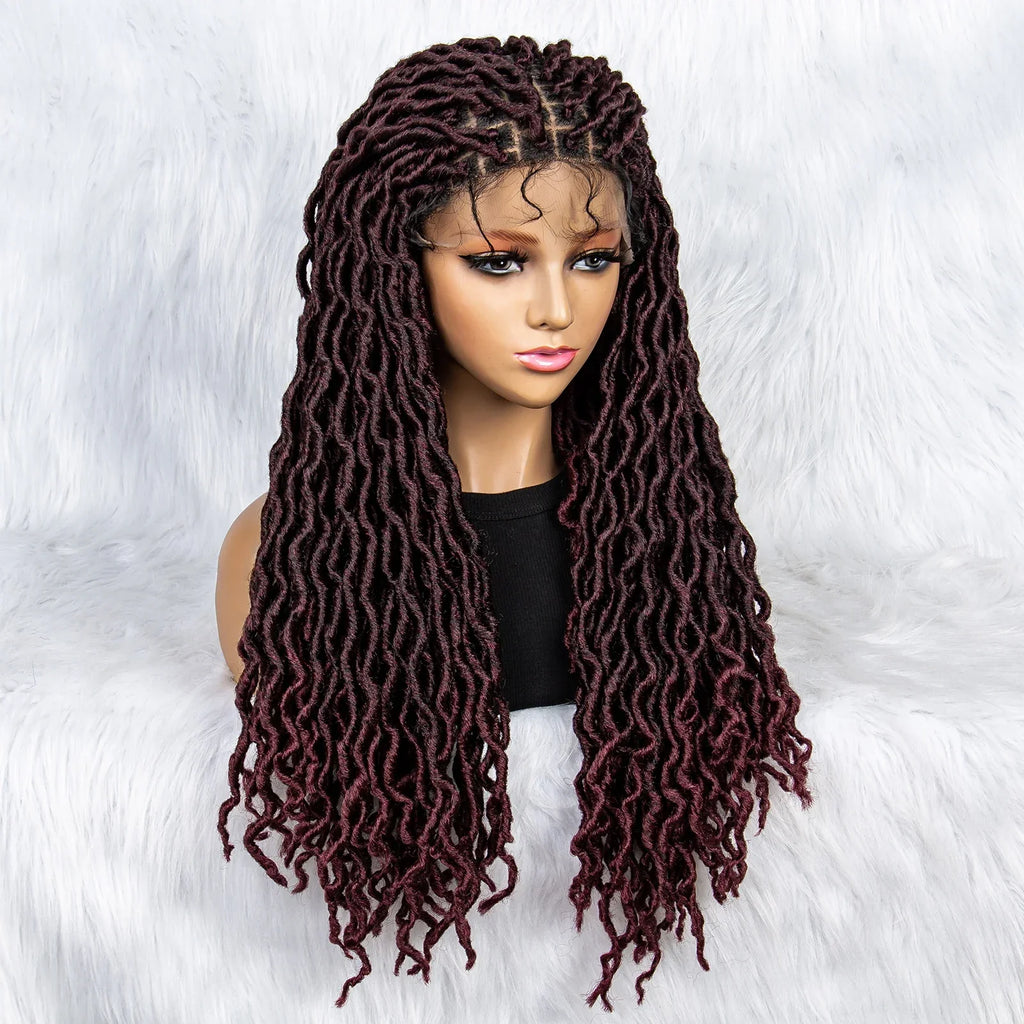 26" Goddess Locs Braided Wig | Lace Front Faux Locs Wig with Baby Hair | Synthetic Dreadlock Braids Wig for Women | Transparent Lace