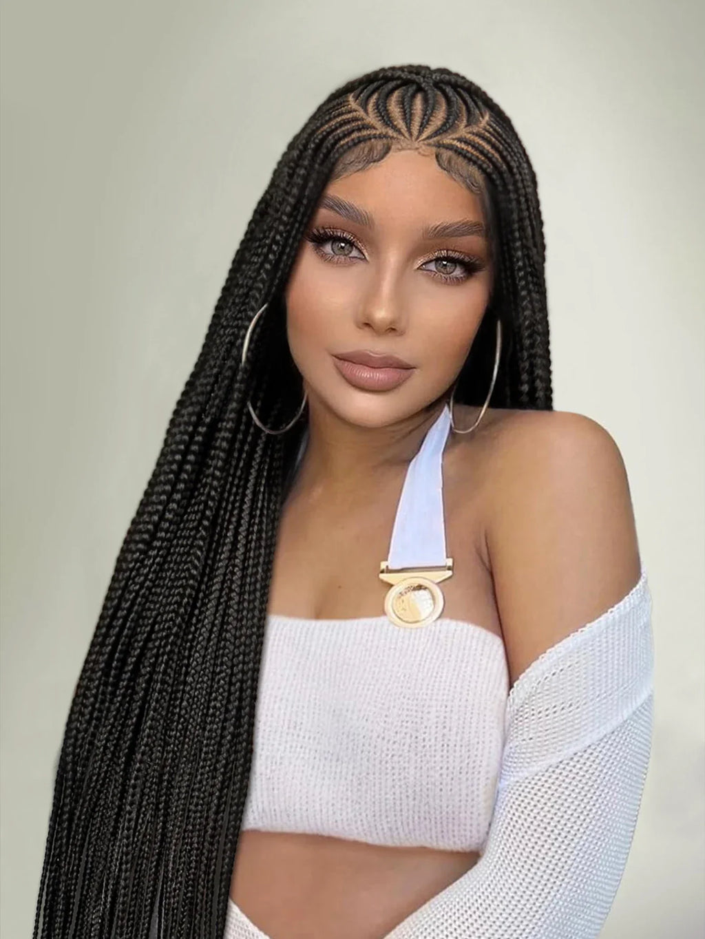 36" Cornrow Braided Wig | Full Lace Braided Wig | Box Braids | Long Braids | Synthetic Hair | Black Women
