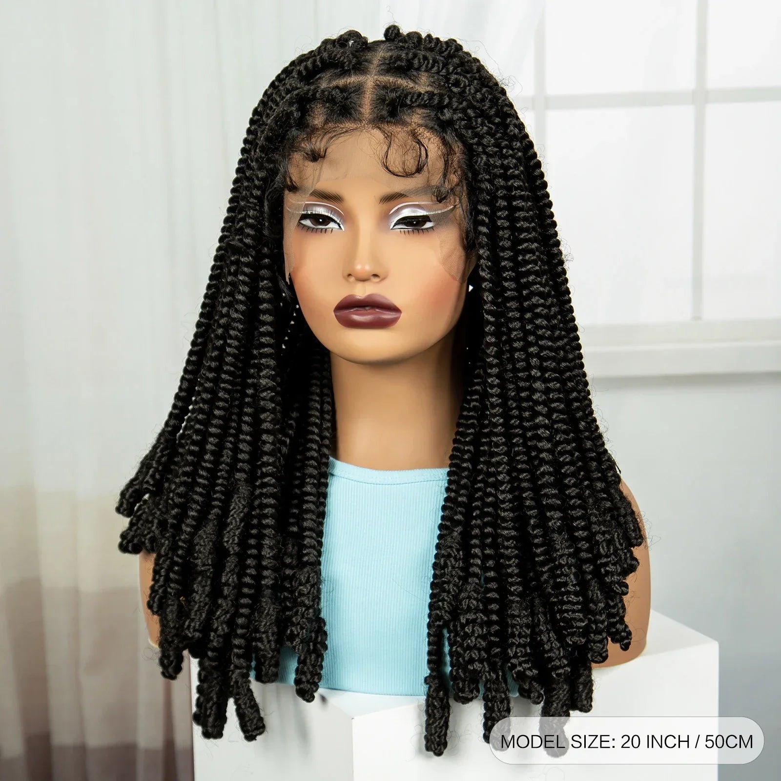 20 Inch Knotless Box Braids Full Lace Wig | Transparent Lace Synthetic Braided Wig with Baby Hair