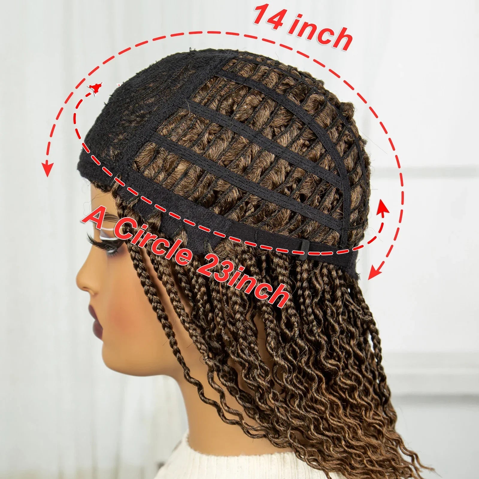 14" Curly Knotless Box Braids Wig | 1B-30 Ombre | Machine Made Synthetic Braids | Black Women