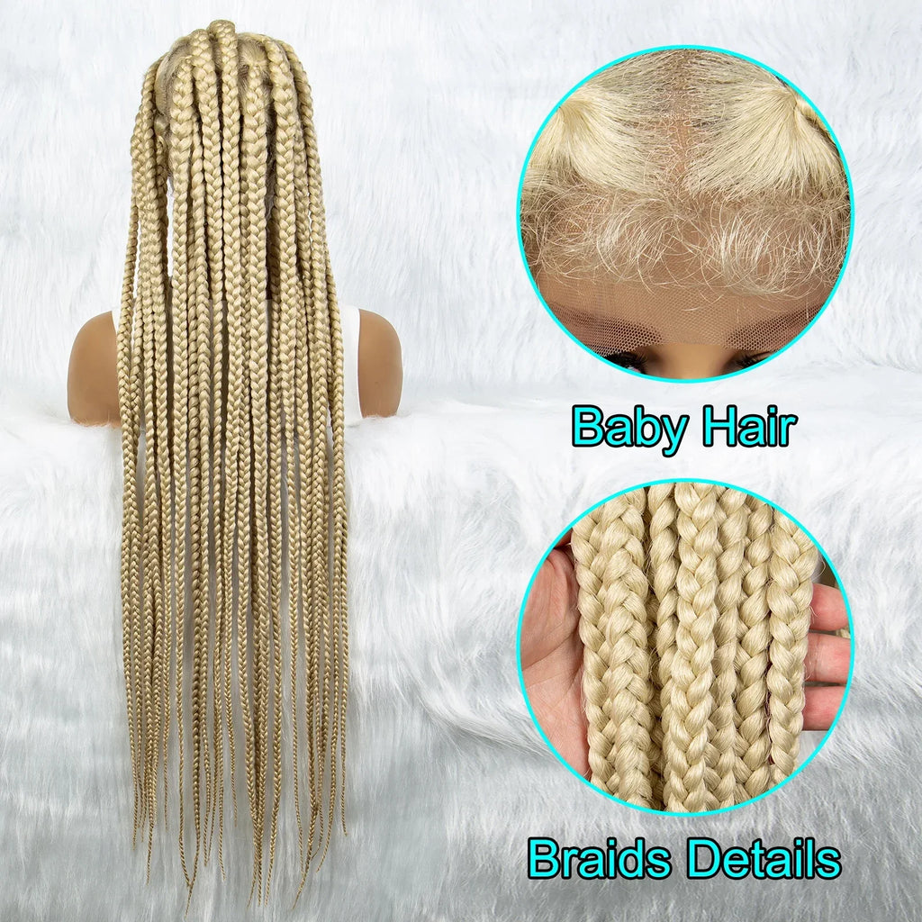 613 Blonde Full Lace Cornrow & Big Square Knotless Box Braids Wig | Synthetic Lace Front Wig for Black Women