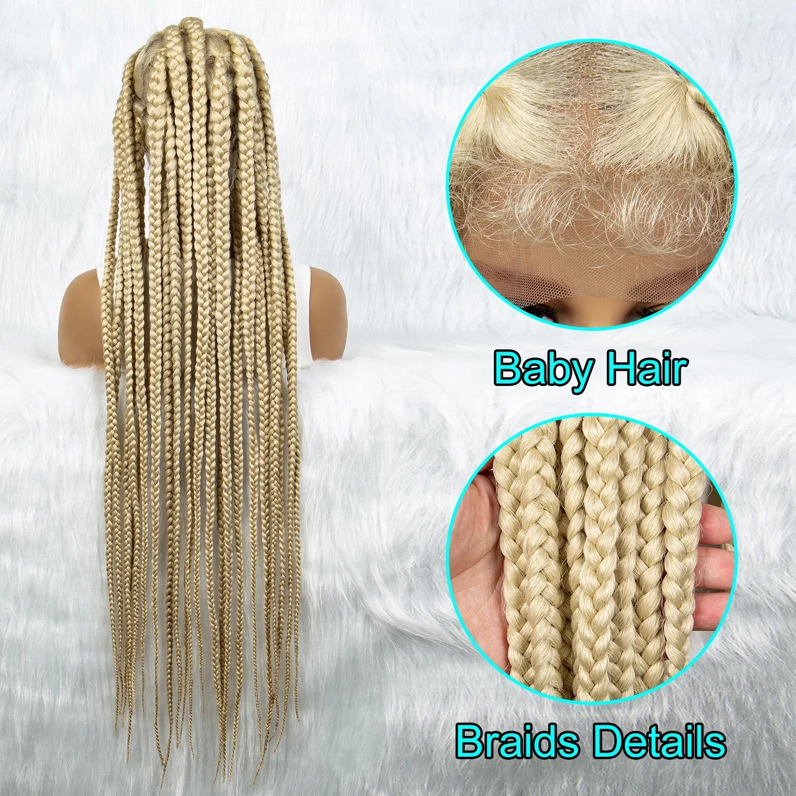 613 Blonde Full Lace Cornrow & Big Square Knotless Box Braids Wig | Synthetic Lace Front Wig for Black Women
