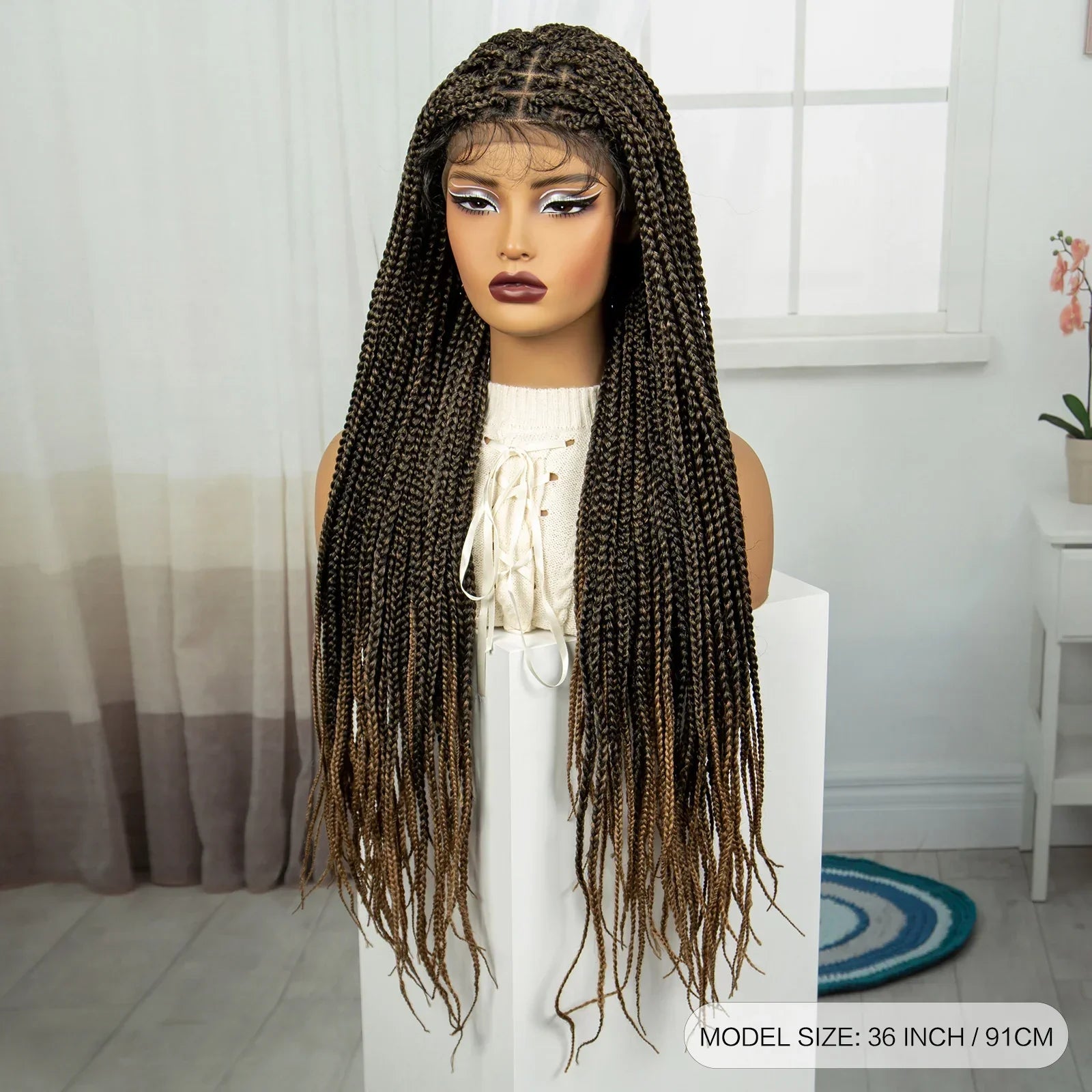 36" Purple & Blonde Knotless Box Braids Wig | Lace Front | Baby Hair