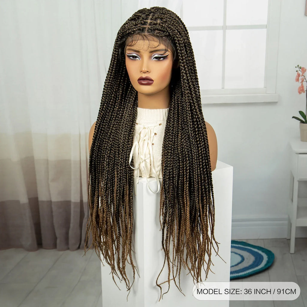 36" Ombre Knotless Braids Wig | 1B/27 | 9x6 Lace Front | Baby Hair