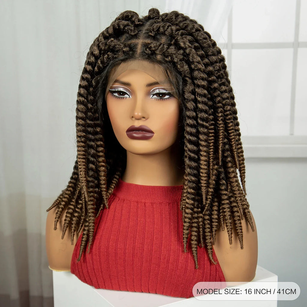 16" Knotless Box Twist Braided Wig | HD Full Lace | Natural Lace Front | Baby Hair | Synthetic Hair