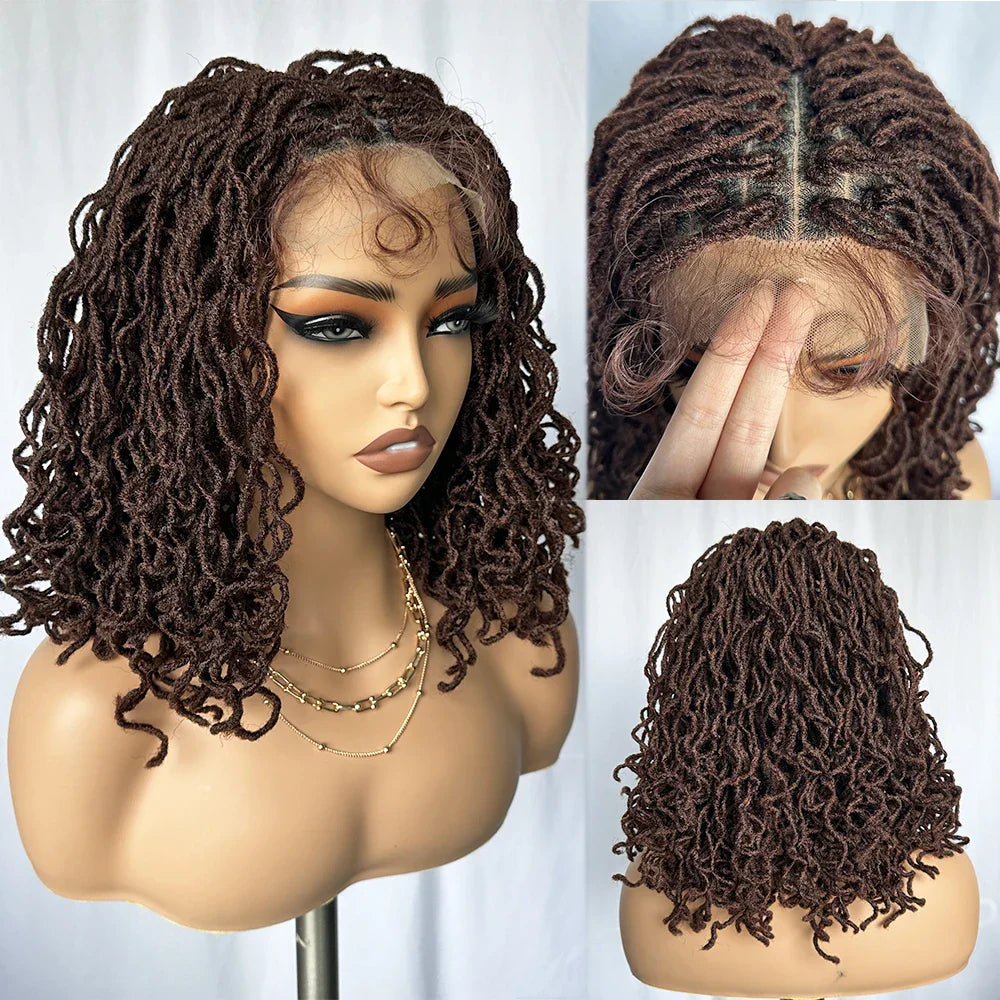 4x4 Lace Frontal Synthetic Braid Wig | 1B/33 Burgundy Curly Locs | 350°F Heat Safe | Afro Curly Braided Wig for Women
