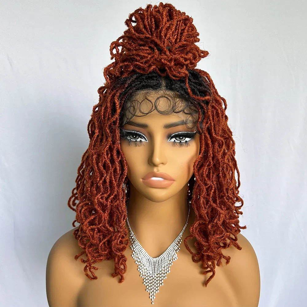 4x4 Lace Frontal Synthetic Braid Wig | 1B/33 Burgundy Curly Locs | 350°F Heat Safe | Afro Curly Braided Wig for Women