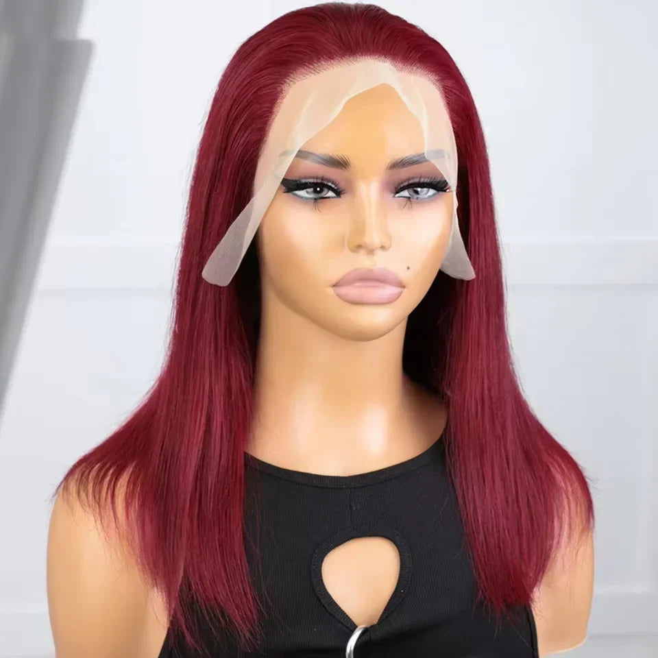 30 Inch Burgundy Bone Straight 13x4 Lace Front Wig | 13x6 HD Lace Frontal Human Hair Wig for Women (Colored)