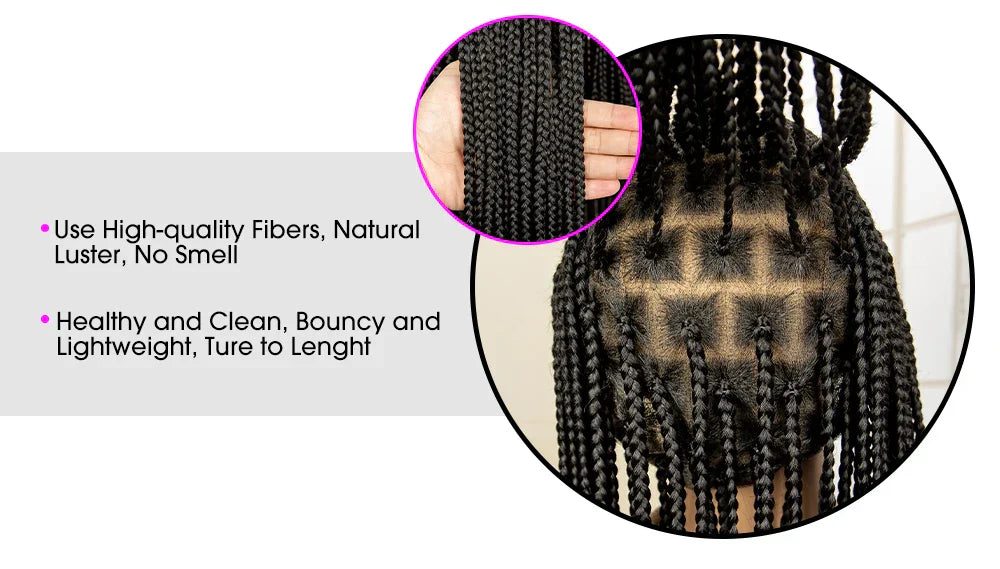 36" Full Lace Afro Cornrow Wig | Knotless Box Braids | Kanekalon Hair | For Black Women