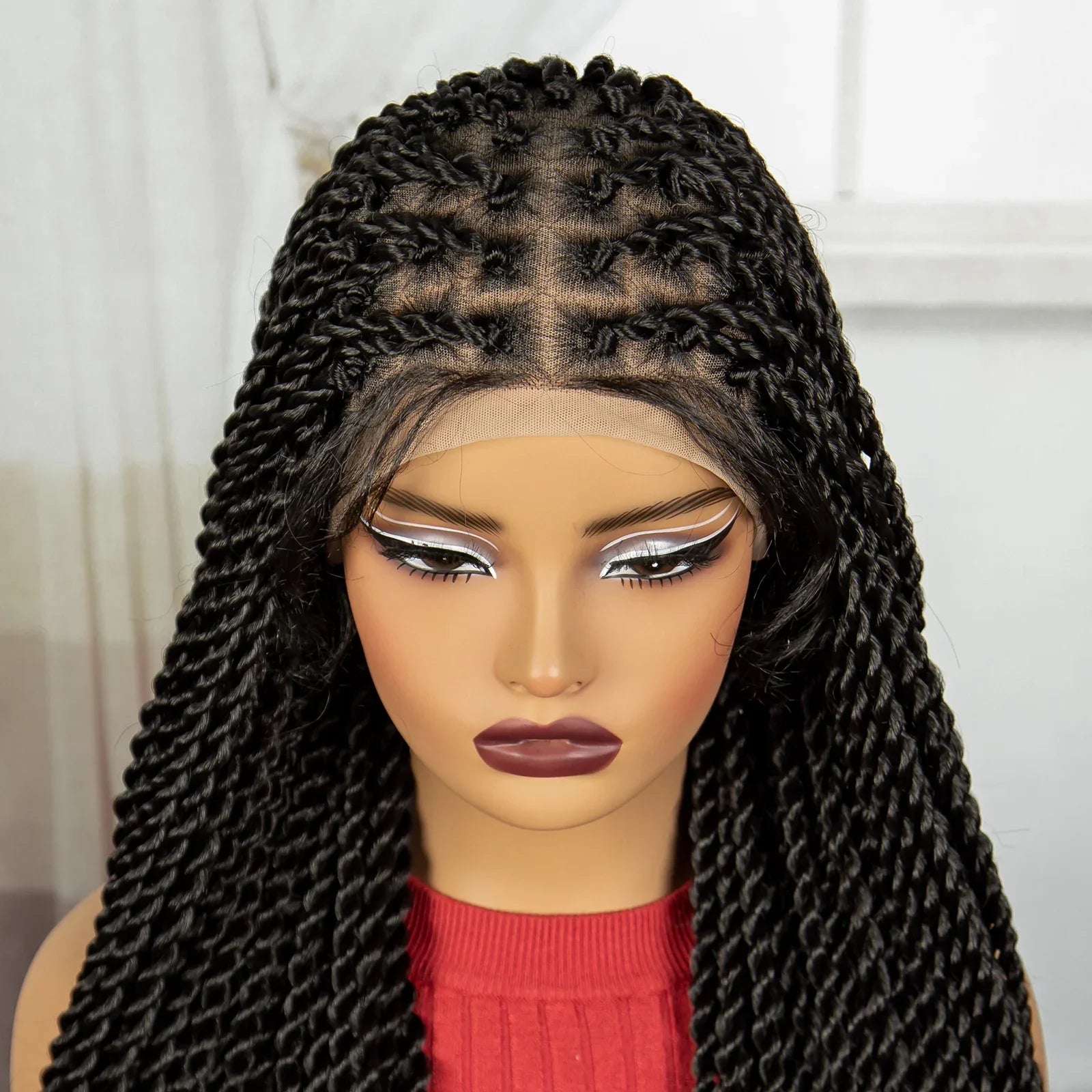 38" Long Twist Knotless Braids Wig | Transparent Full Lace | Baby Hair