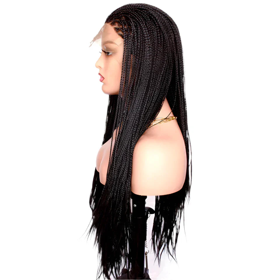4" Micro Box Braids Cornrow Wig | 13x3 Lace Front | Hand Braided | Synthetic Hair | Black Women