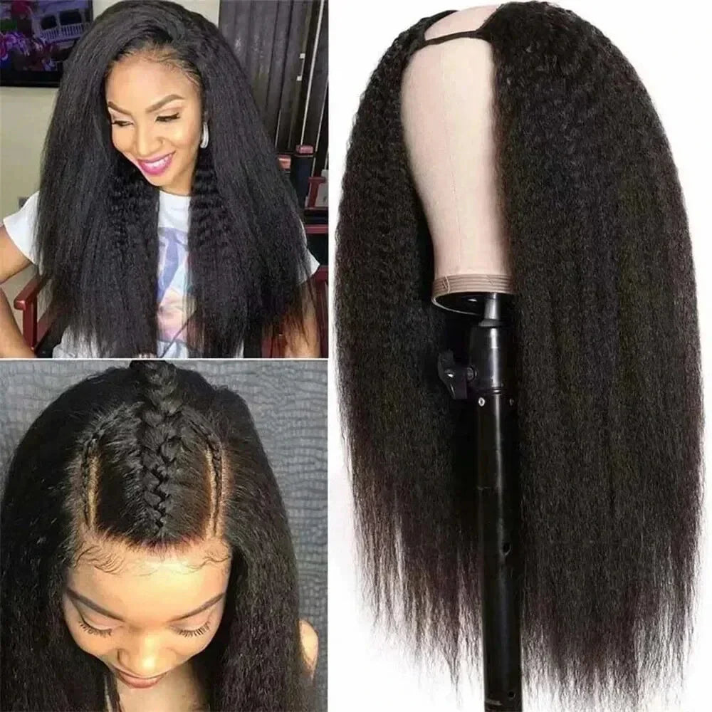 22-Inch Kinky Straight U-Part Wig | Glueless V-Shape Human Hair
