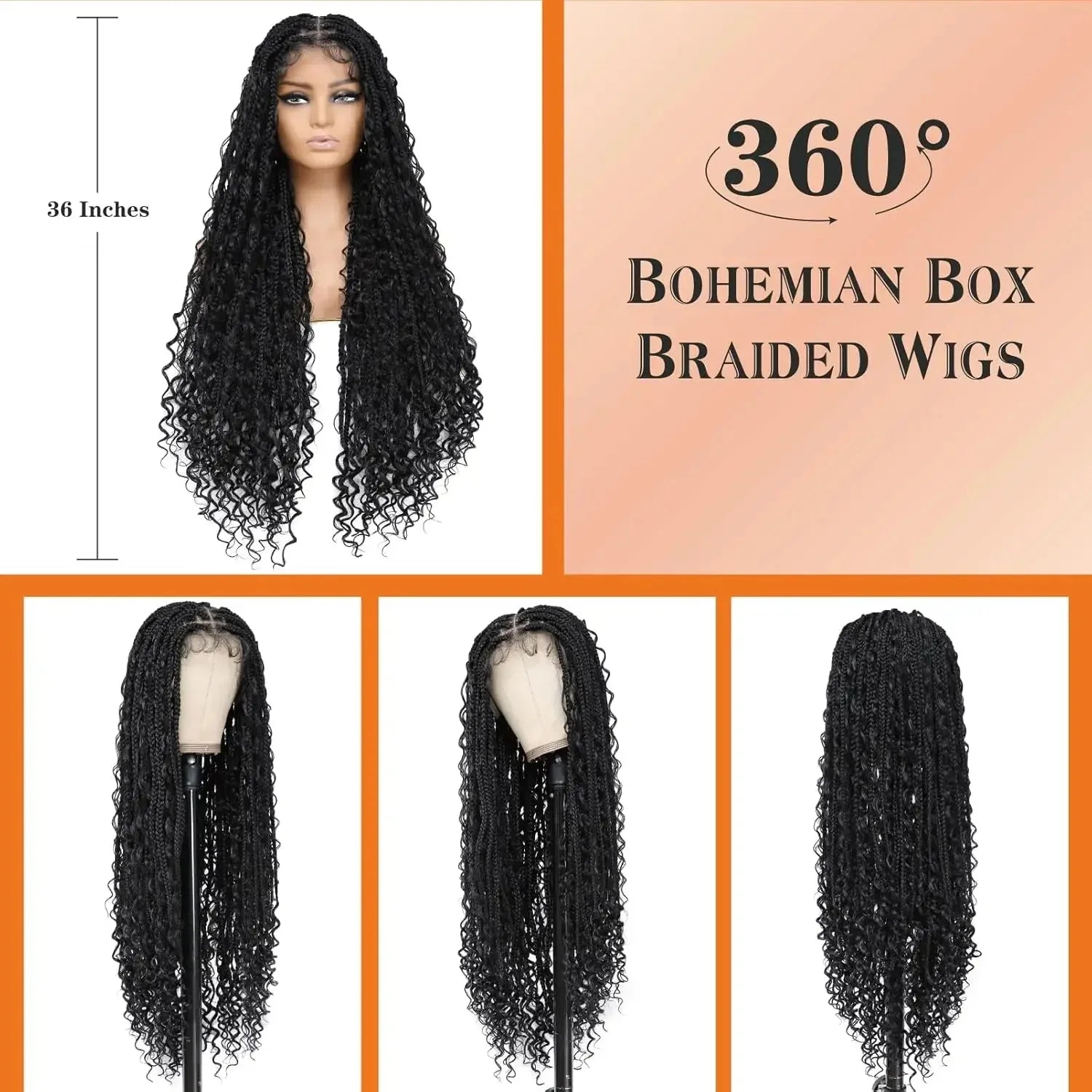 36" Double Lace Front Box Braided Wig | Cornrow Twist | Baby Hair | Synthetic Braids for Black Women