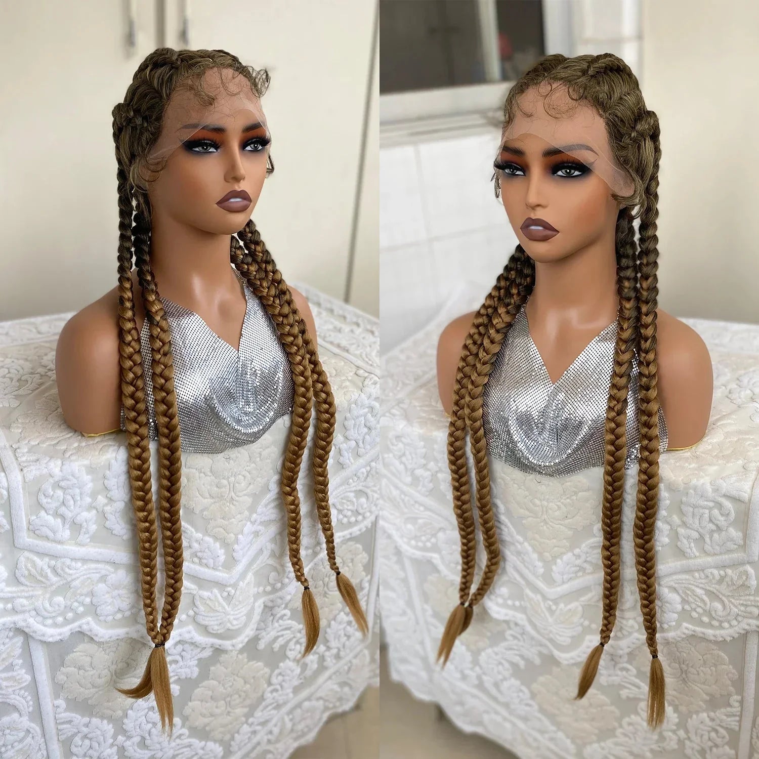 32" Twist Cornrow Braids Wig | Lace Front | Baby Hair | DIY & Cosplay | Synthetic