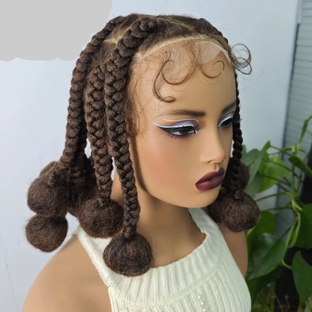 12 Inch Natural Color Synthetic Braided Wig | Transparent Lace Front Knotless Box Braids with Baby Hair for Black Women