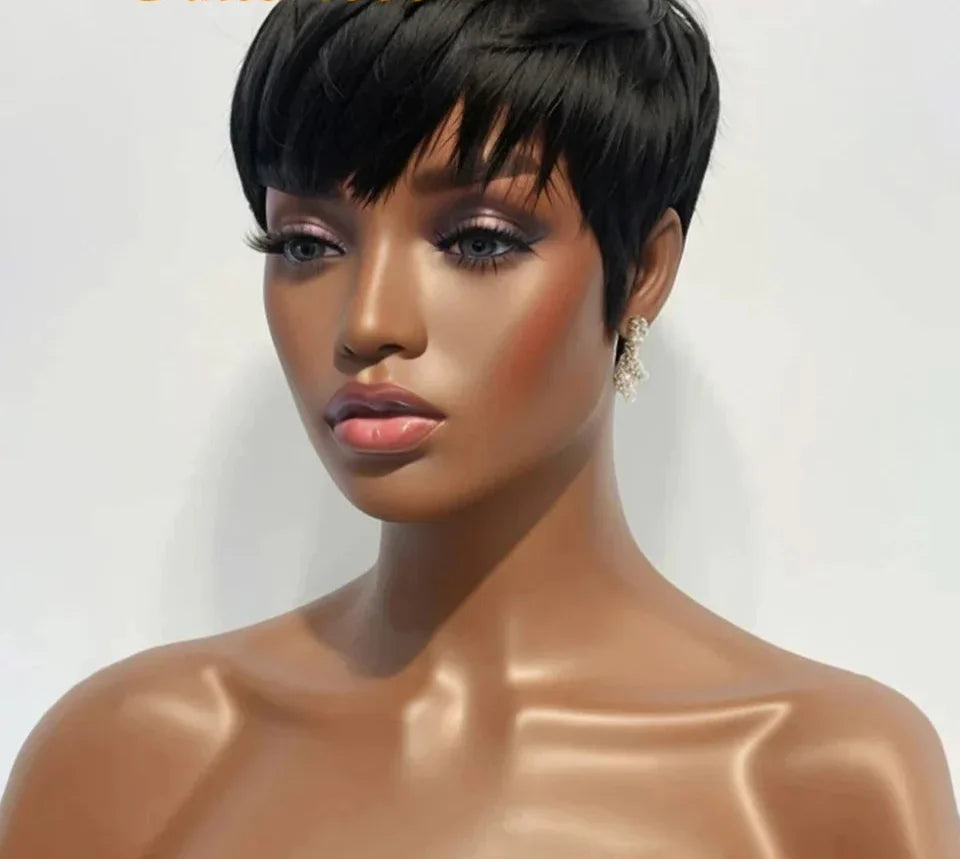 99J Burgundy Red Straight Bob Pixie Human Hair Wig with Bangs | Brazilian Remy Hair for Women