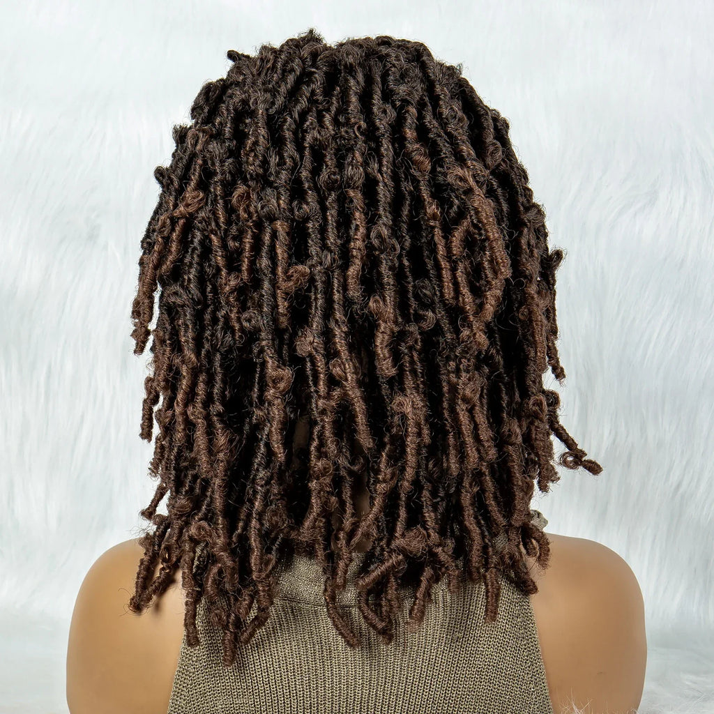 16" Short Knotless Butterfly Locs Wig | Synthetic Lace Front