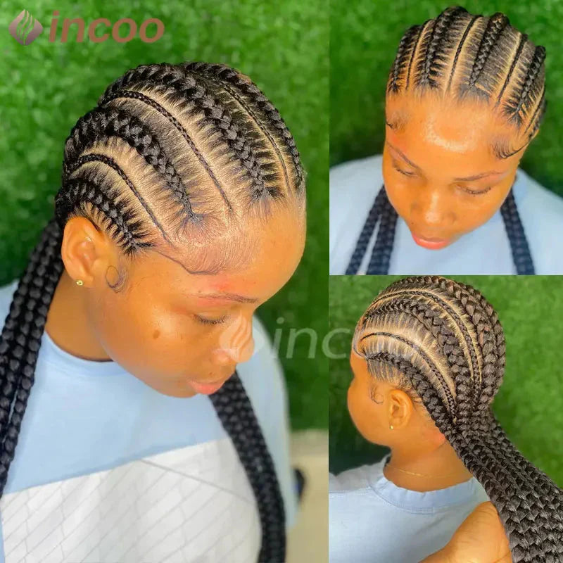 36" Jumbo Dutch Twins Cornrow Braided Lace Front Wig | Full Lace | Synthetic Crochet Hair | Black Women