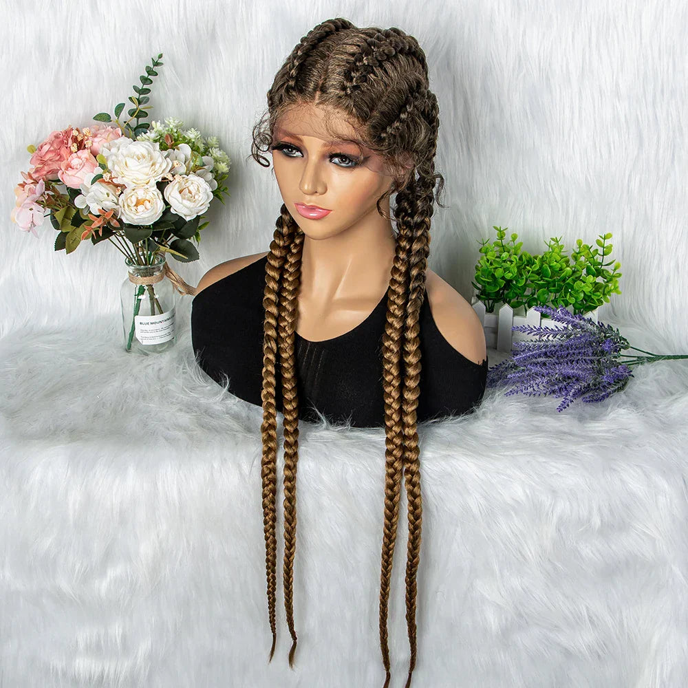 36" 27/613 Blonde Cornrow Braided Wig | Lace Frontal Box Braids | Synthetic Wig with Baby Hair for Black Women