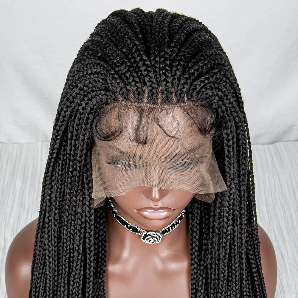 36" Handmade Knotless Box Braids Lace Frontal Wig | 13x6 Lace | Baby Hair | Synthetic Braids