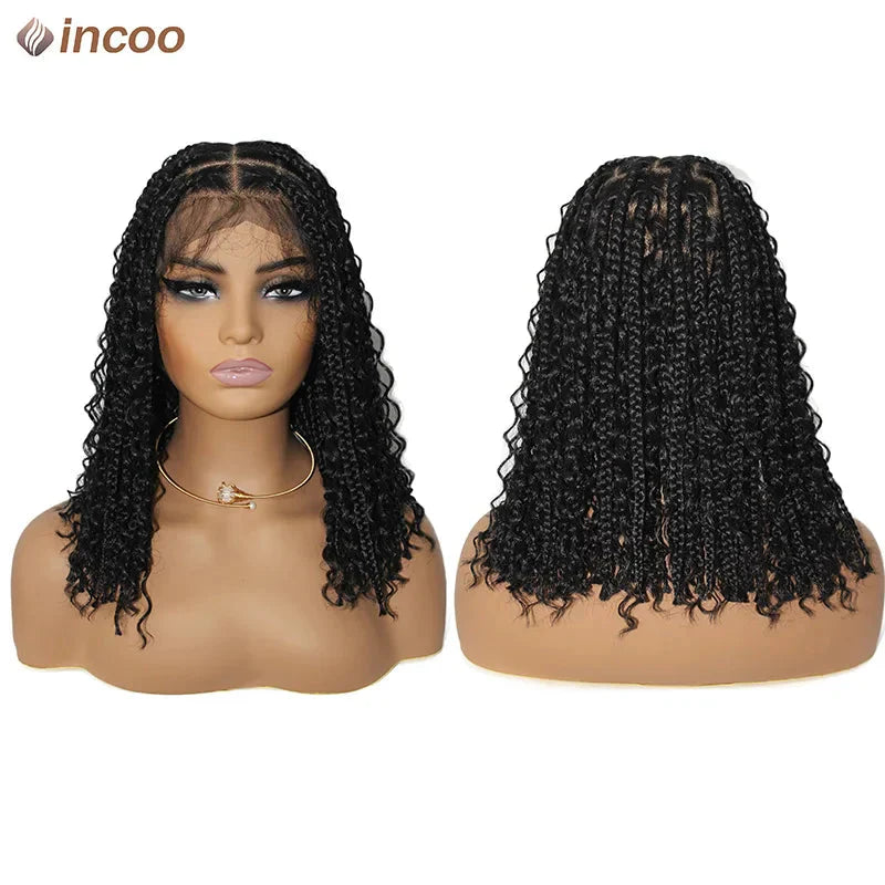 12" Boho Box Braid Lace Front Wig | Knotless | Curly Ends | Pre-Plucked | Synthetic Summer Wig