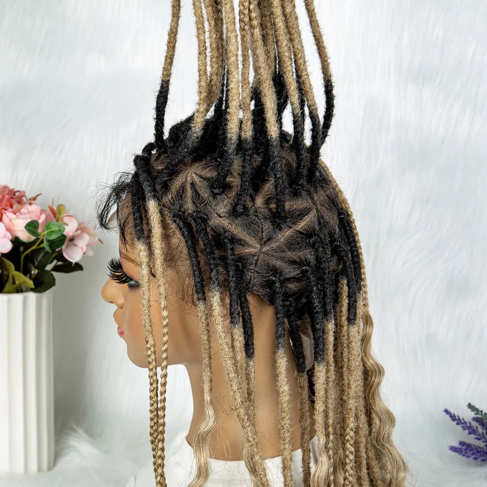 28" Curly Knotless Box Braids Wig | Full Lace | Baby Hair