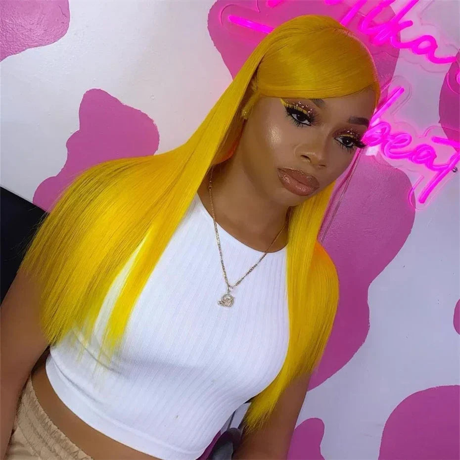 200% Density Light Yellow Straight 613 HD Transparent Lace Front Wig | 13x6 & 13x4 Lace Frontal Human Hair Wig for Women