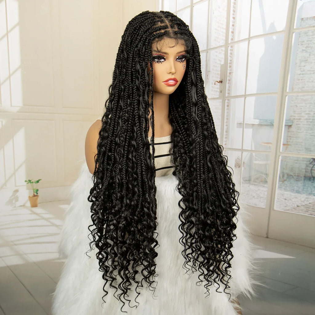 32 Inch Senegalese Twist Braided Wig - Knotless - Full Lace - Synthetic - with Baby Hair