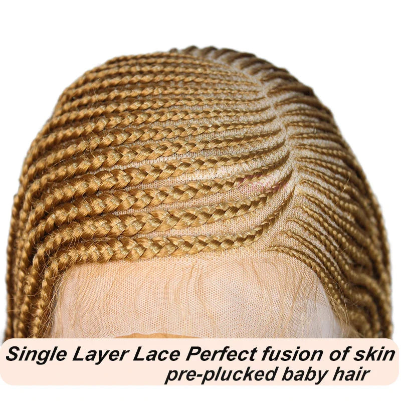 36" Blonde Cornrow Box Braided Wig | 613 Synthetic | Full Lace Front | Side Part | For Women